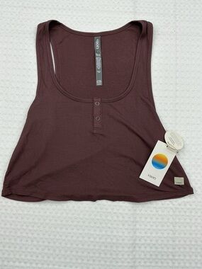 Vuori Ribbed Henley Tank - Plum Brown
